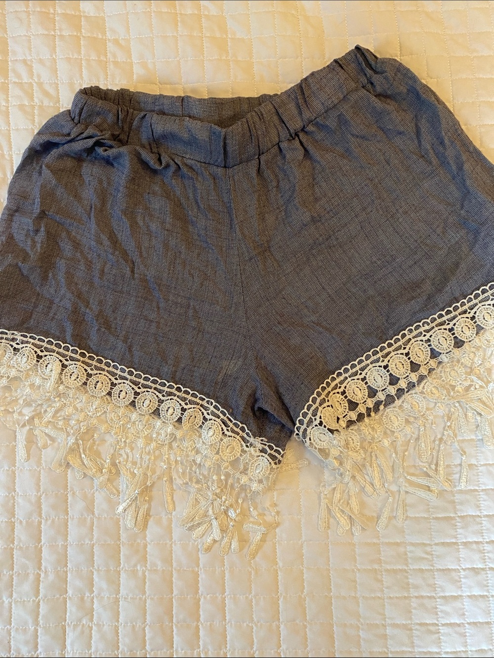 High-Waist Gray Crochet Trim Women's Shorts